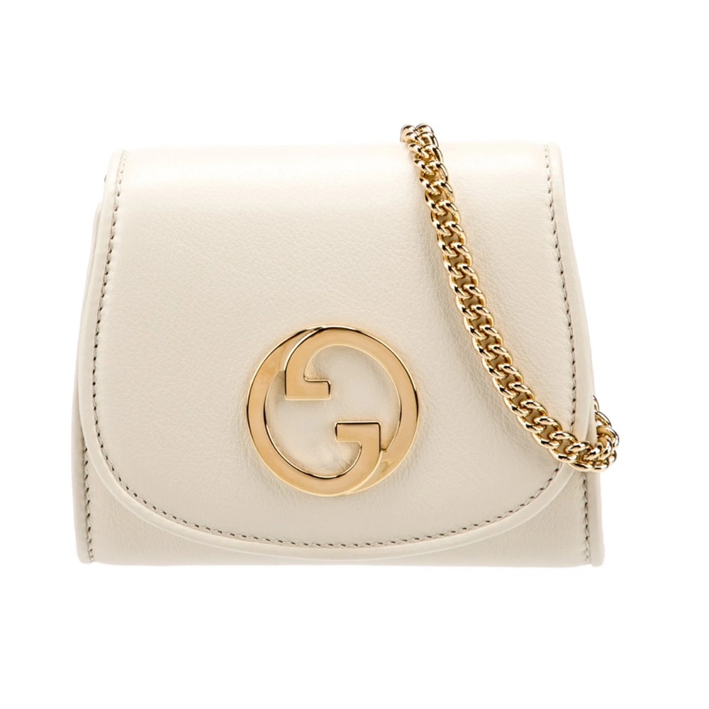 AUTH Gucci Interlocking GG Blondie Leather Mini Bag White